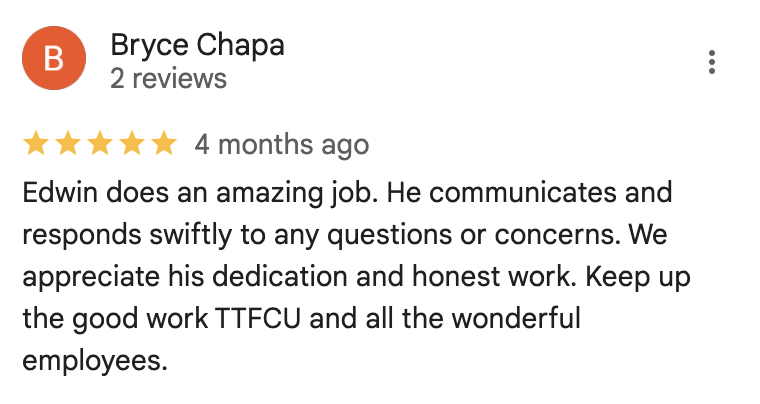 5-star review from Bryce Chapa about Edwin's excellent service